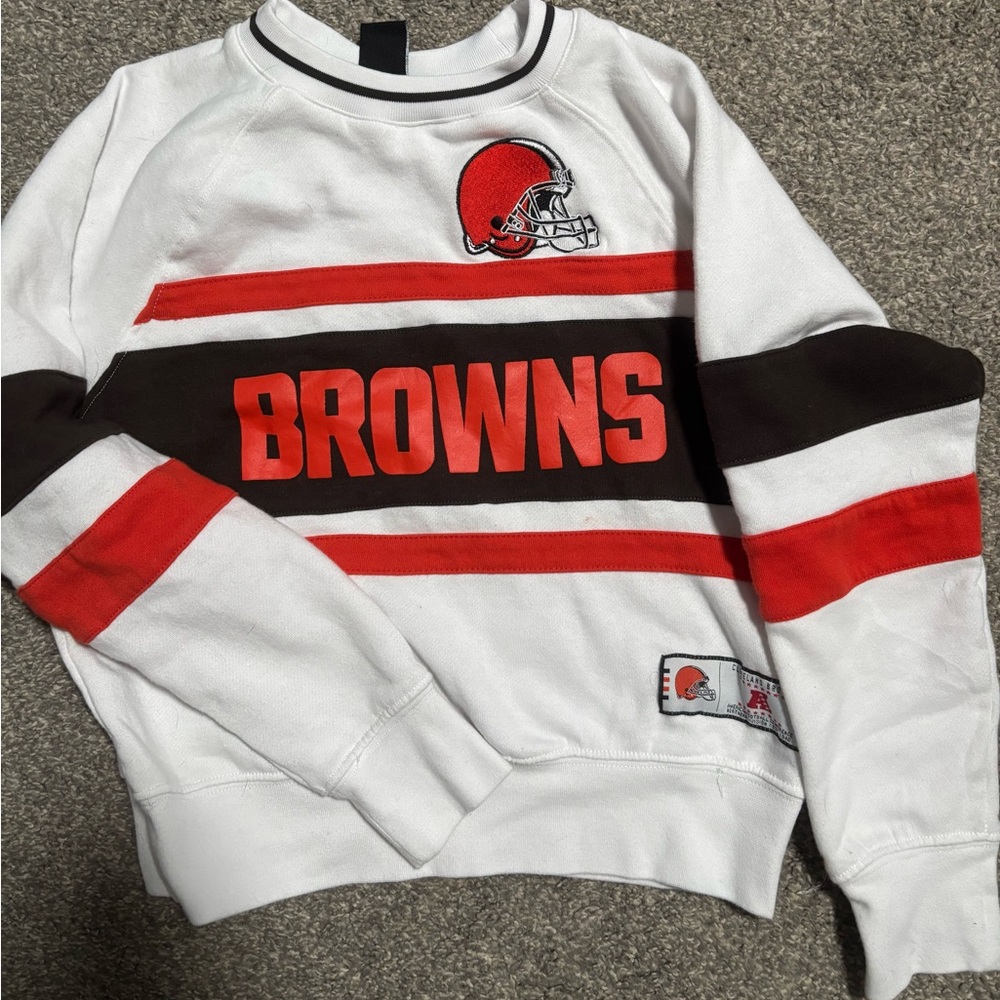 NFL Cleveland Browns White, Brown, and Red Crewneck Sweater